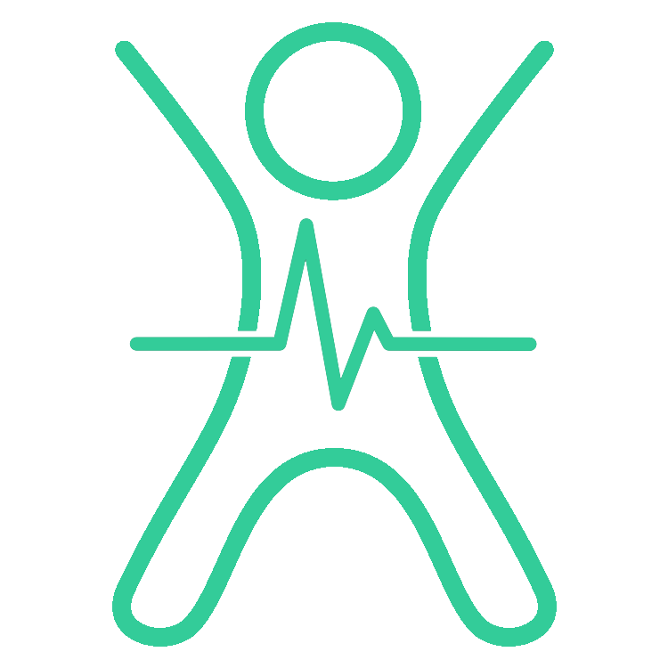 A green icon representing a person with a heart pulse going through the middle