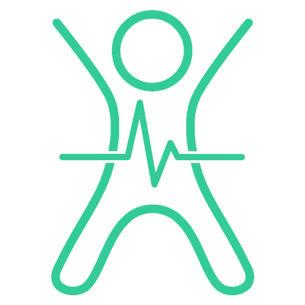 A green icon representing a person with a heart pulse going through the middle