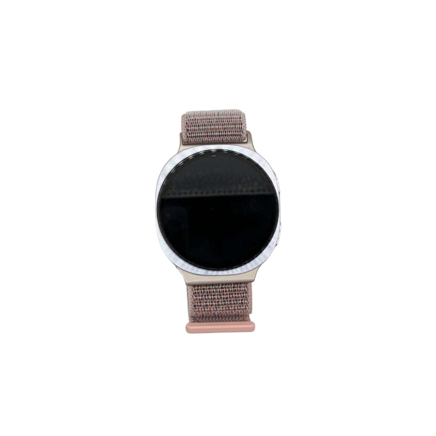 Smartwatch with a pink strap on a light gray background