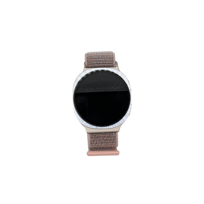 Smartwatch with a pink strap on a light gray background